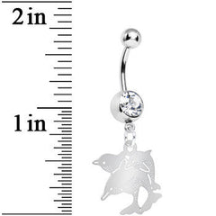 Clear Gem Family of Dolphins Dangle Belly Ring