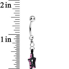 Pink Gem Sparkling Outline Stripe Black Star Dangle Belly Ring