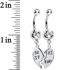 Clear Gem Shared Heart Best Friend Heart Dangle Belly Ring Set