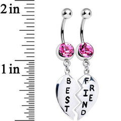 Pink Gem Best Friend Dedicated Heart Dangle Belly Ring Set