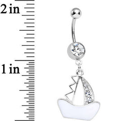 Clear Gem Mediterranean Sailboat Dangle Belly Ring