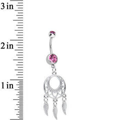 Pink Double CZ Lost in Dreamland Dreamcatcher Dangle Belly Ring