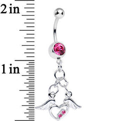 Pink Gem Elevated Love Winged Heart Dangle Belly Ring