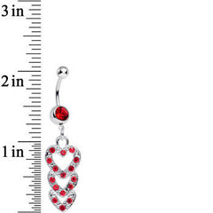 Red Gem Triple Trickle Heart Dangle Belly Ring