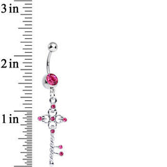 Pink Gem Sparkling Twisted Key Dangle Belly Ring