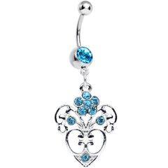 Aqua Gem Flowering Heart Dangle Belly Ring
