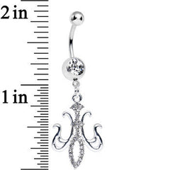 Clear Gem Magnifique Fleur de Lis Dangle Belly Ring