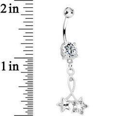 Clear Double Gem Twin String of White Stars Dangle Belly Ring