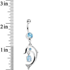 Aqua Cubic Zirconia Glamorous Frisking Dolphin Dangle Belly Ring