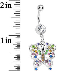 Clear Gem Dazzling Multicolored Butterfly Dangle Belly Ring