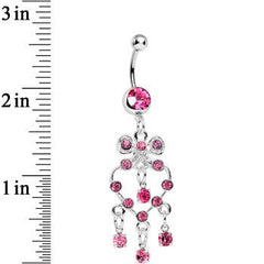 Pink Gem Bow Tie Decorative Hollow Heart Dangle Belly Ring