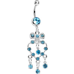Aqua Gem Bow Tie Decorative Hollow Heart Dangle Belly Ring