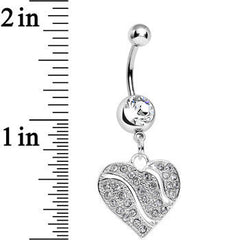 Clear Gem Sparkling Rivers of Love Heart Dangle Belly Ring