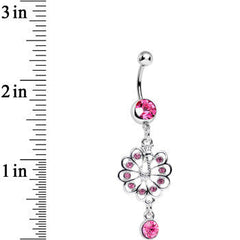 Pink Gem Enchanted Open Tail Peacock Dangle Belly Ring