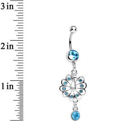 Aqua Gem Enchanted Open Tail Peacock Dangle Belly Ring