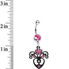 Pink Gem Ornamental Black Victorian Flowering Heart Dangle Belly Ring