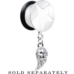 Clear Gem Angel Wing and White Star Single Flare Dangle Plug Sizes 5mm to 14mm