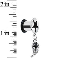 0G Clear Gem Angel Wing and Black Star Single Flare Dangle Plug