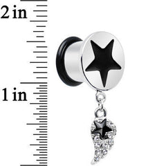 1/2 Clear Gem Angel Wing and Black Star Single Flare Dangle Plug