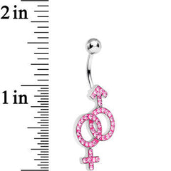 Pink Gem Joined Female and Male Symbols Dangle Belly Ring