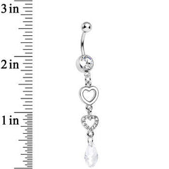 Clear Gem Crystal Love Multiplied Double Heart Dangle Belly Ring