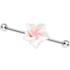 Pink White Beautiful Blossoming Flower Industrial Barbell 37mm