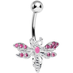 Pink Gem Flashy Flying Dragonfly Belly Ring