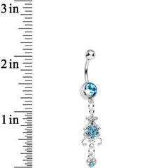 Aqua Gem Sparkling Fleur De Lock Dangle Belly Ring