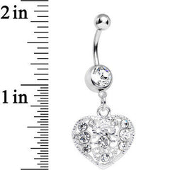 Clear Gem Lacy Heirloom Heart Dangle Belly Ring