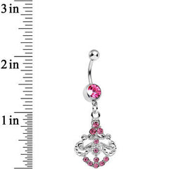 Pink Gem Shimmering Divine Fan Dangle Belly Ring