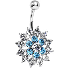 Aqua Clear Cubic Zirconia Beauteous Blooming Flower Belly Ring
