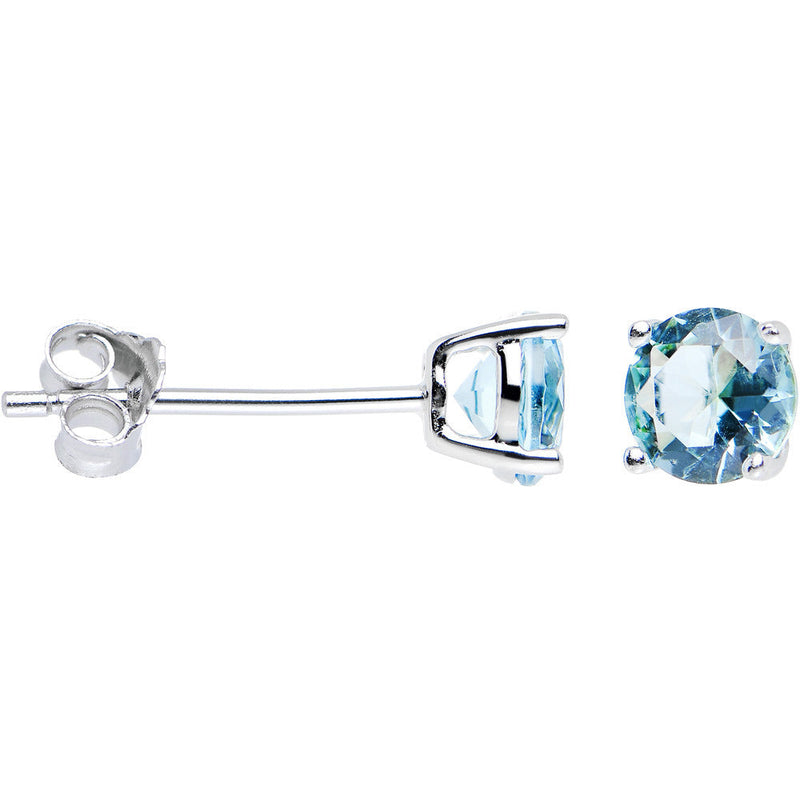 925 Silver Aqua 5mm Cubic Zirconia Radiant Round Stud Earrings
