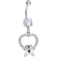 Clear Gem Hollow Heart Beautiful Butterfly Dangle Belly Ring