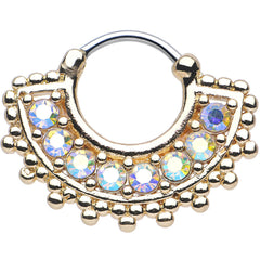 16G 3/8 Aurora CZ Gold IP Tribal Queen Septum Clicker
