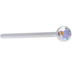 20G 3/4 Aurora CZ Steel Straight Fishtail Nose Ring 2mm