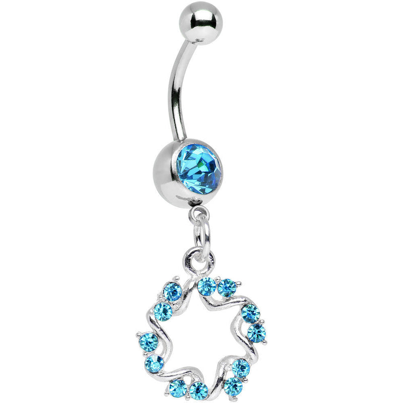Aqua Gem Twinkling Six Pointed Star Dangle Belly Ring