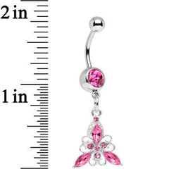 Pink Gem Thrilling Trillium Flower Dangle Belly Ring