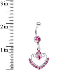 Pink Gem Ornate Hollow Heart Dangle Belly Ring