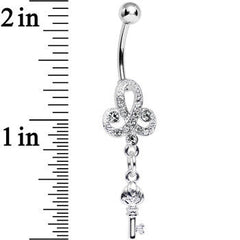 Clear Gem Sparkling Clover Glamour Key Dangle Belly Ring