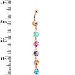 Multi Gem Rose Gold Plated Skinny Line Drop Dangle Belly Ring