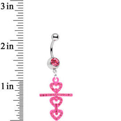 Pink Gem Cross of Pink Hearts Dangle Belly Ring