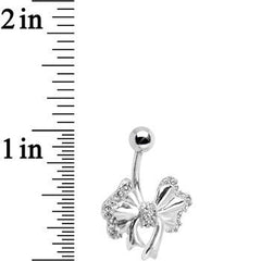 925 Sterling Silver Clear Gem Adorned Bow Belly Ring