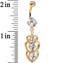 Clear Cubic Zirconia Gold Plated Three Heart Dangle Belly Ring