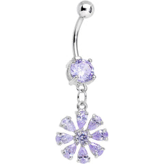 Purple Cubic Zirconia Mandala Flower Dangle Belly Ring
