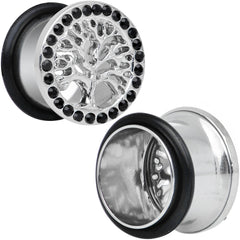 9/16 Black Gem Stainless Steel Single Flare Tree of Life Plug Set