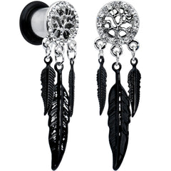 0G Clear Gem Steel Single Flare Tree of Life Dangle Plug Set