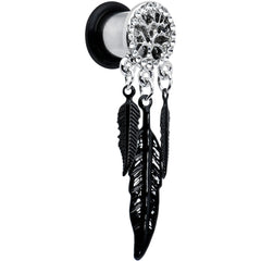 0G Clear Gem Steel Single Flare Tree of Life Dangle Plug Set