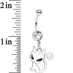 Clear Gem Kitten Dangle Belly Ring