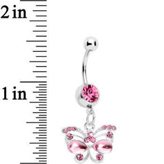 Pink Gem Butterfly Dangle Belly Ring