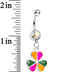 Aurora Gem Pink Orange Green Clover Dangle Belly Ring